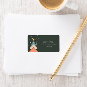 Moderne trendy sneeuw kerstboom etiket