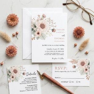 Moderne Trendy Stof Roze Blush Bruiloft Kaart