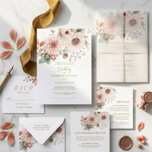 Moderne Trendy Stof Roze Blush Bruiloft Kaart