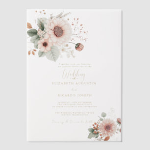 Moderne Trendy Stof Roze Blush Bruiloft Vellum Uitnodigingen