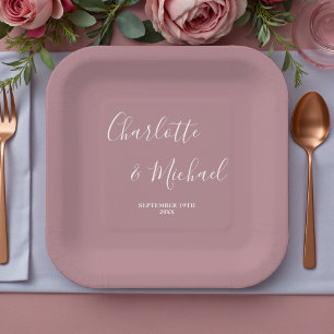 Moderne Trendy Stof Roze Script Bruiloft Papieren Bordje