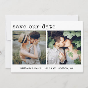 Moderne Trendy Type writer Tekst 2 Foto Onze Datum Save The Date