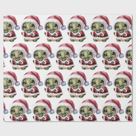 Moderne trendy vrolijke kerstschildpad in Santa Ha Cadeaupapier (Vlak)