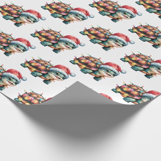 Moderne trendy vrolijke kerstschildpad in Santa Ha Cadeaupapier (Hoek)