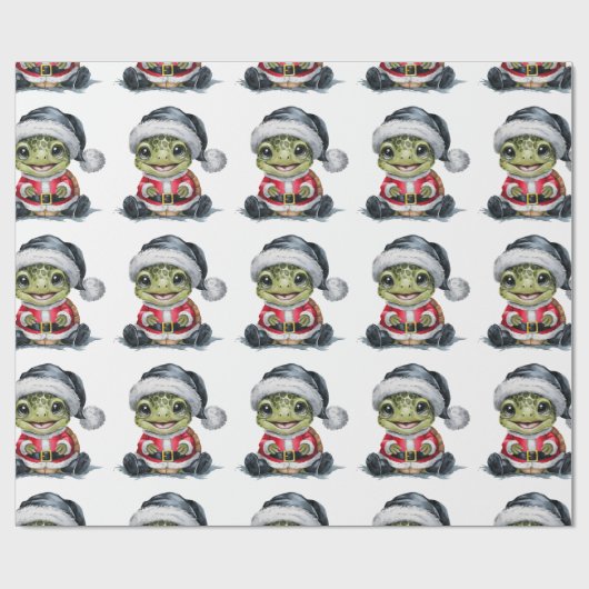 Moderne trendy vrolijke kerstschildpad in Santa Ha Cadeaupapier (Vlak)