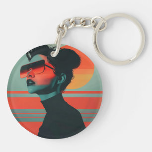 Moderne trendy vrouw Retro Sunset Sleutelhanger