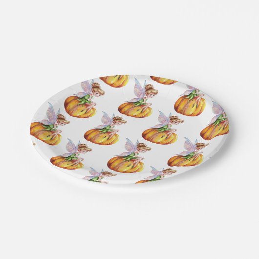 Moderne trendy Waterverf fee en pompoen Papieren Bordje (Gekanteld)