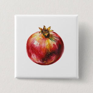 Moderne trendy waterverf granaatappel vierkante button 5,1 cm
