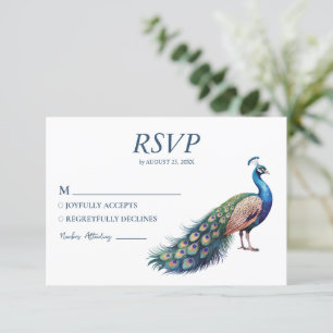 Moderne trendy waterverf pauw RSVP kaartje
