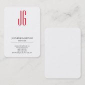 Moderne trendy witte rode monogram visitekaartje (Voorkant / Achterkant)