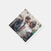 Moderne trendy witte script foto overlay bruiloft servet (Hoek)