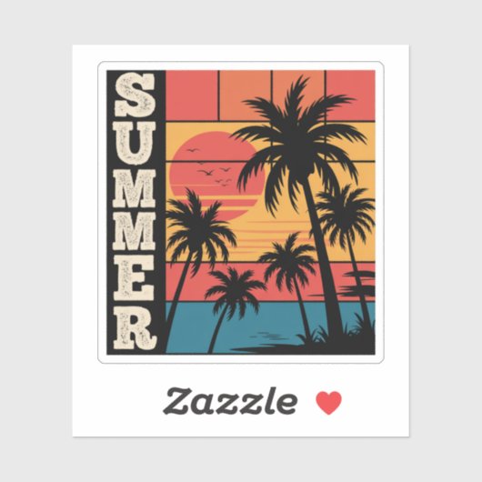 Moderne trendy zomer zonsondergang strand palmboom sticker (Vel)