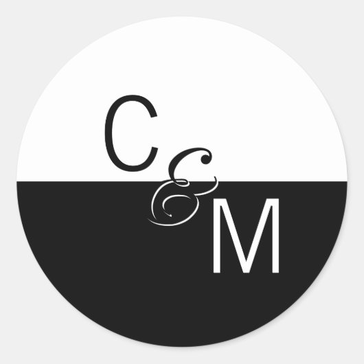 Moderne Trendy Zwart Wit Bruiloft Monogram Seals Ronde Sticker (Voorkant)