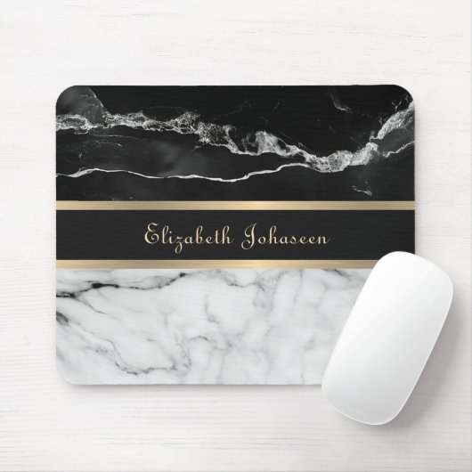 Moderne trendy zwart-wit marmeren gouden strepen muismat (Met muis)