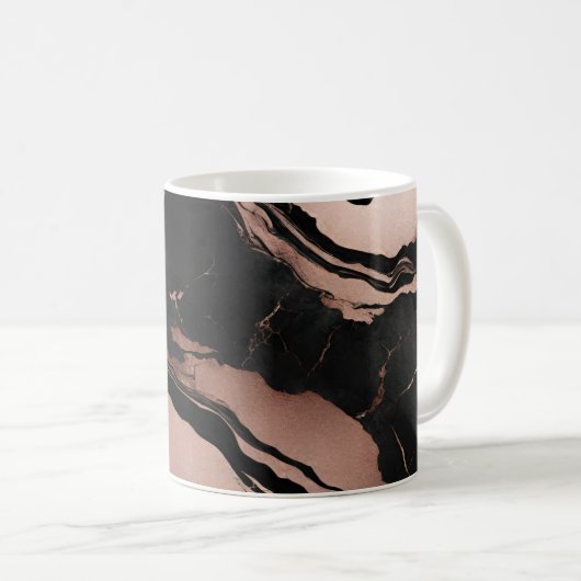 Moderne Trendy Zwarte Roze Gouden Marmer Koffiemok (Voorkant rechts)