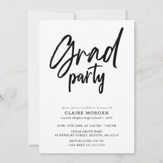Moderne trendy zwarte script afstudeerfeest kaart