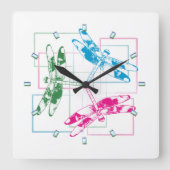 Moderne Tri-Color Dragonflies wandklok Vierkante Klok (Voorkant)