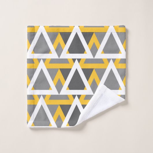 Moderne, triangles, moutarde jaune, blanc, gris (Gant de toilette)