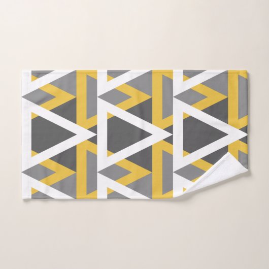 Moderne, triangles, moutarde jaune, blanc, gris (Serviette à main)
