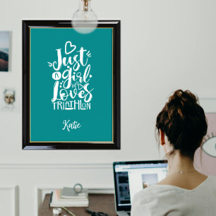 Moderne Triatlon Motivatie Turquoise Witte Typo Poster