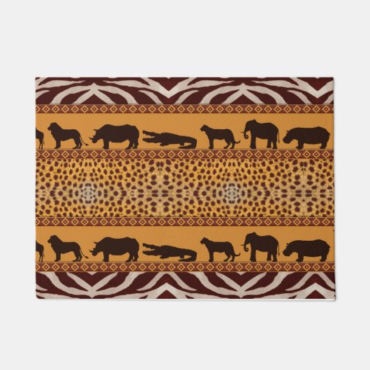Moderne tribale Afrikaanse Cheetah Pattern Dierafd Deurmat (Voorkant)