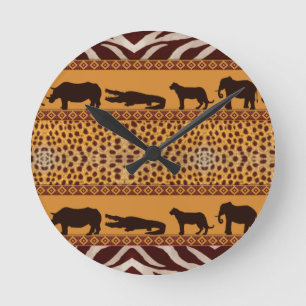 Moderne tribale Afrikaanse Cheetah Pattern Dierafd Ronde Klok