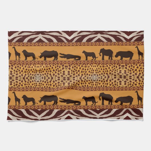 Moderne tribale Afrikaanse Cheetah Pattern Dierafd Theedoek (Horizontaal)