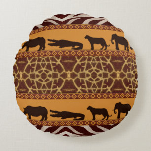 Moderne Tribale Afrikaanse Giraffe Patroon Dierenp Rond Kussen