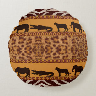 Moderne Tribale Afrikaanse Jaguarpatroon Dierenpri Rond Kussen