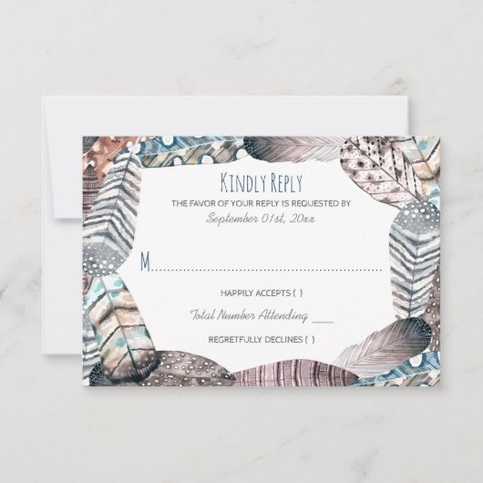 Moderne tribale feeders Bohemian Wedding RSVP (Voorkant)