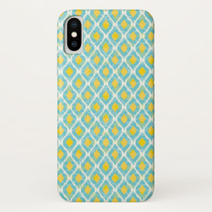 Moderne tribale ikat blue yellow mode iPhone x hoesje