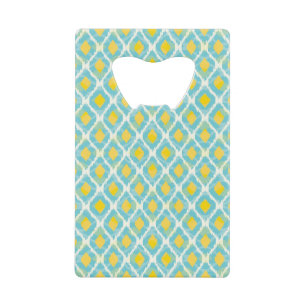 Moderne tribale ikat blue yellow mode kredietkaart flessenopener