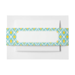 Moderne tribale ikat blue yellow mode uitnodigingen wikkel