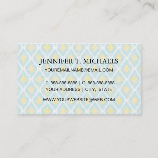 Moderne tribale ikat blue yellow mode visitekaartje (Achterkant)