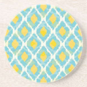 Moderne tribale ikat blue yellow mode zandsteen onderzetter