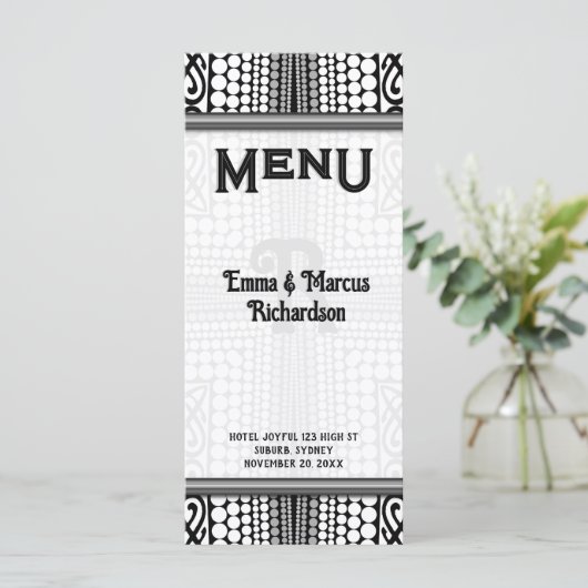 Moderne Tribale Stedelijke Rand Zwarte Witte Menu (Staand voorkant)