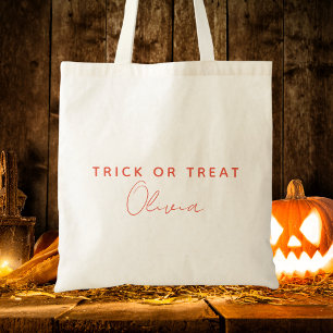 Moderne Trick or treat Typografie Kinder Halloween Tote Bag