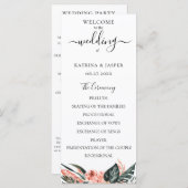 Moderne Tropen Koraal Bloemen Bruiloft Programma (Voorkant / Achterkant)