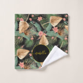 Moderne Tropical Green Palm Flowers Monogramme Noi (Gant de toilette)