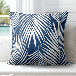 Moderne tropisch blauw wit palmblad kussen