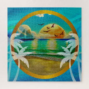 Moderne Tropisch Strand Palmboom Zonsondergang Vak Legpuzzel
