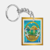 Moderne Tropisch Strand Palmboom Zonsondergang Vak Sleutelhanger (Voorkant Links)