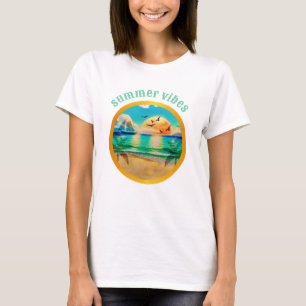 Moderne Tropisch Strand Palmboom Zonsondergang Vak T-shirt