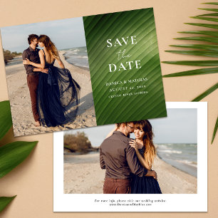Moderne Tropische Banaanblad 2 Foto Huwelijk Save The Date