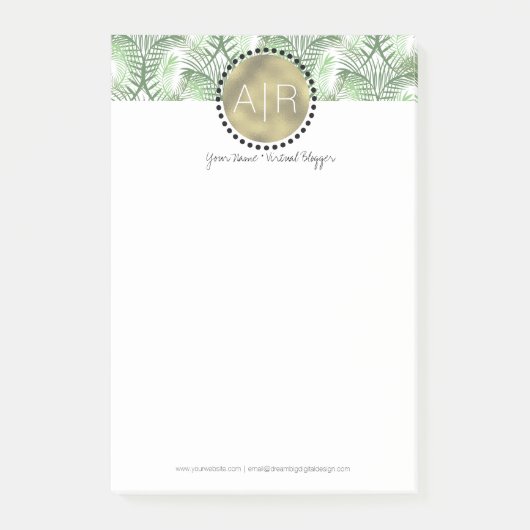 Moderne Tropische Blad Simuleer Folie Monogram Post-it® Notes (Voorkant)