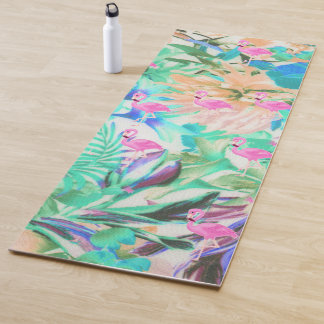 Moderne tropische blauwgroen roze flamingo yogamat