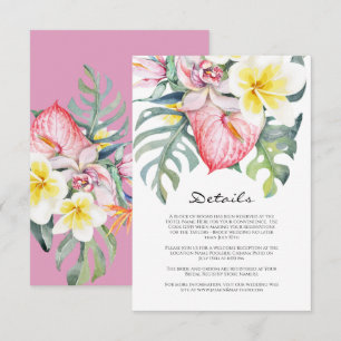 Moderne Tropische Bloem Hawaii Huwelijk Informatiekaartje
