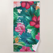 Moderne tropische bloemige monogram badhanddoek (Voorkant)