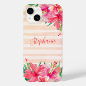 Moderne tropische botanische bloemstrepen monogram Case-Mate iPhone case (Achterkant)