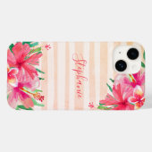 Moderne tropische botanische bloemstrepen monogram Case-Mate iPhone case (Achterkant (horizontaal))